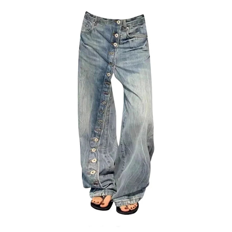 YIBASHU Women Blue Y2k Baggy Wide Jeans Grunge Jean Pants Vintage Harajuku Oversize Boyfriend Denim Trousers Alternative Clothes