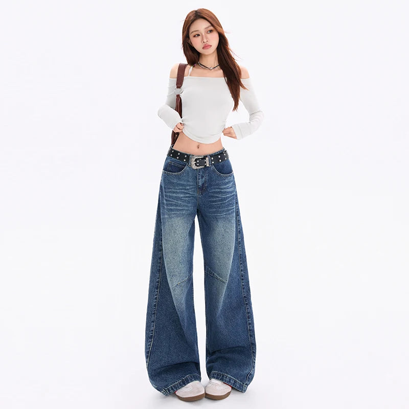Women's American Vintage Curved Balloon Jeans Loose Curved Leg Denim Trousers