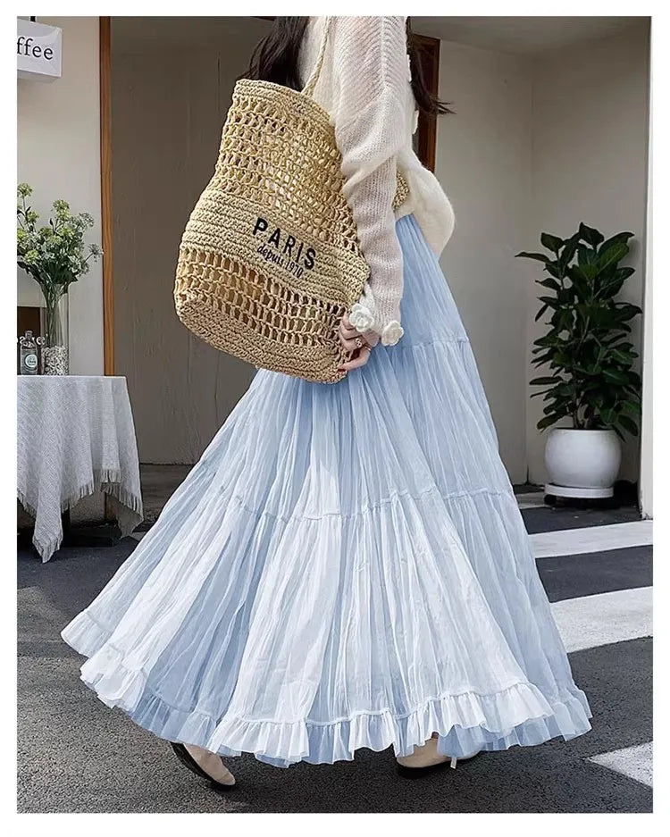 Elegant Pleated Skirt for Women with Elastic Waist Slim Fit A-Line Long Design Spring 2026 Fashion Trend